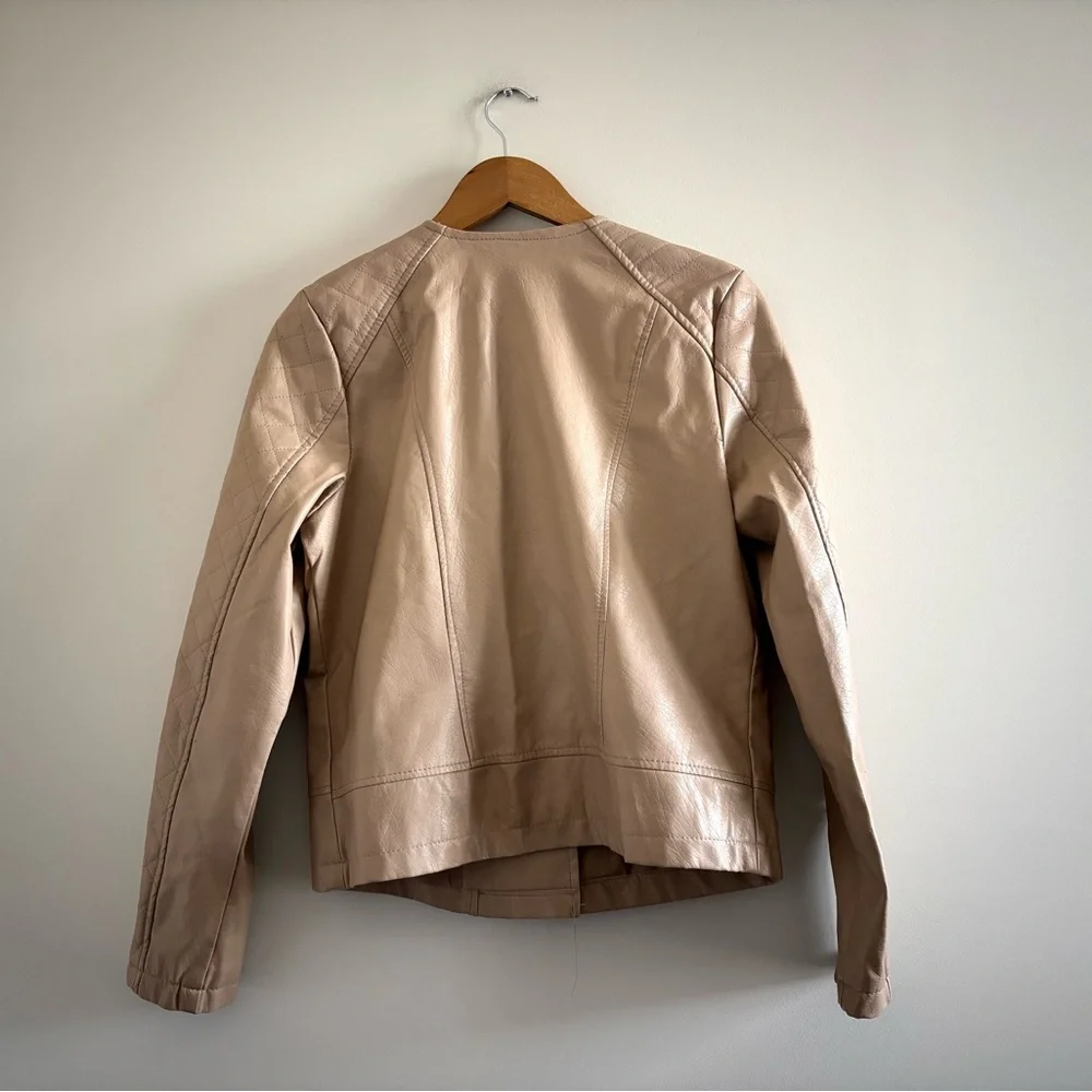 Y2K B Sweet Faux Leather Jacket Moto Beige Quilted Full Zip Womens L Rock N Roll - Picture 2 of 12